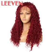 Leeven 24 дюйма Синтетические волосы на кружеве синтетические волосы парики burbundy черного цвета для женщин; cheveux глубокая волна Синтетические волосы на кружеве парик с детскими волосами
