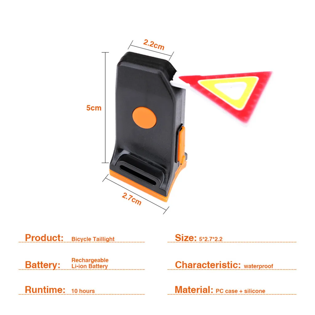 Best USB Rechargeable Bike Rear Tail Light LED Bicycle Warning Safety Smart Lamp Unique Red Yellow Light Riding Night Triangle Shape# 4 Best USB Rechargeable Bike Rear Tail Light LED Bicycle Warning Safety Smart Lamp Unique Red Yellow Light Riding Night Triangle Shape# 4