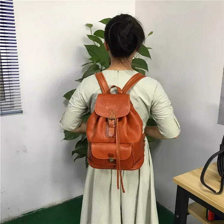 Винтажный Элегантный дизайнерский рюкзак из натуральной дубленой кожи для девочек, рюкзак для путешествий из натуральной воловьей кожи, женский черный рюкзак