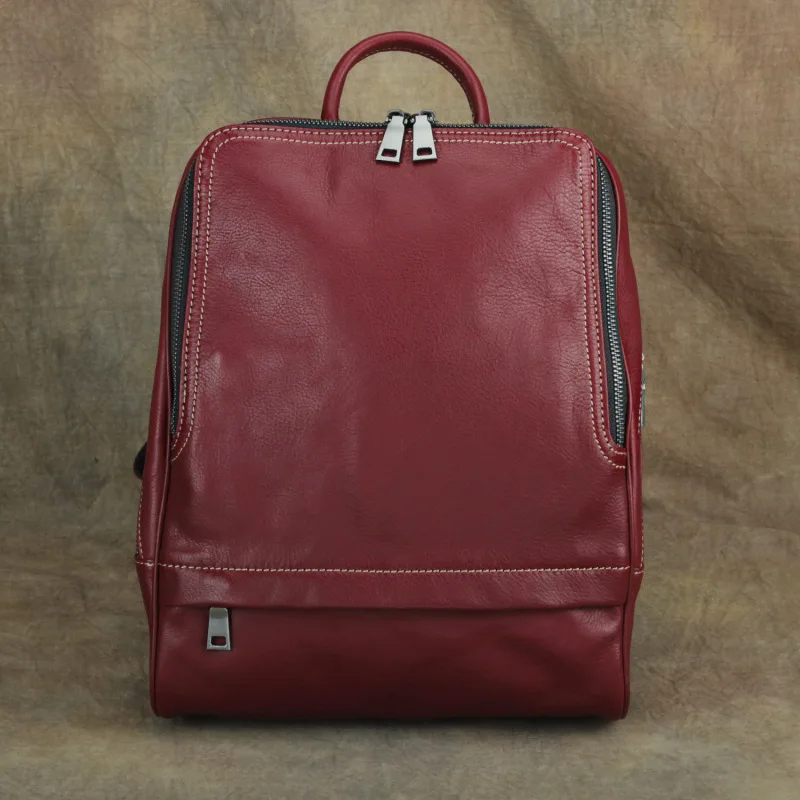 

Nesitu High Quality New A4 Vintage Red Brown Genuine Leather Women Backpack Female Girl Lady Real Skin Travel Bags M002