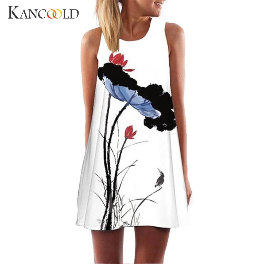 

Hot Sale2017 Fashion Summer Vintage Boho Women Summer Sleeveless Beach Printed Short Mini Dress Vestidos Feminino July0727