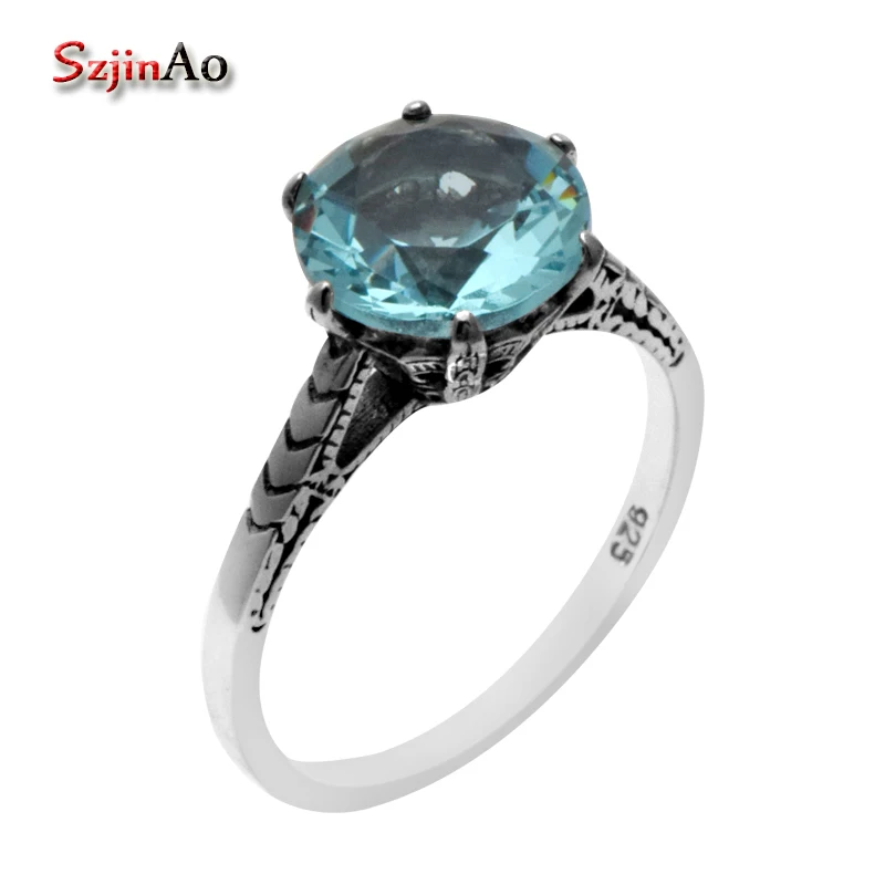 

Szjinao wholesale Bohemian antique jewelry blue aquamarine ring 925 sterling silver wedding rings for women