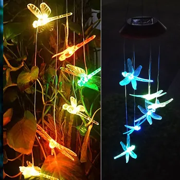 

Solar Powered LED Wind Chime Transparent Dragonfly Wind Chimes Color-Changing Waterproof for Party Patio Yard Garden Decor #N