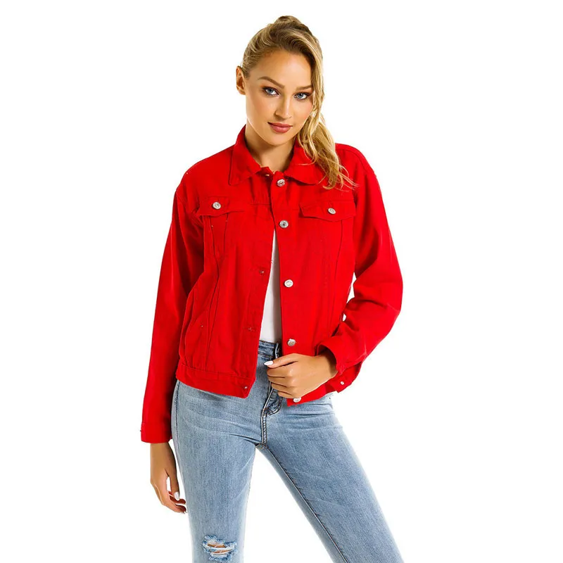 Women's Denim jacket New Modis Red Denim jacket Women Loose Denim jacket Women's coats more sizes S-L XL