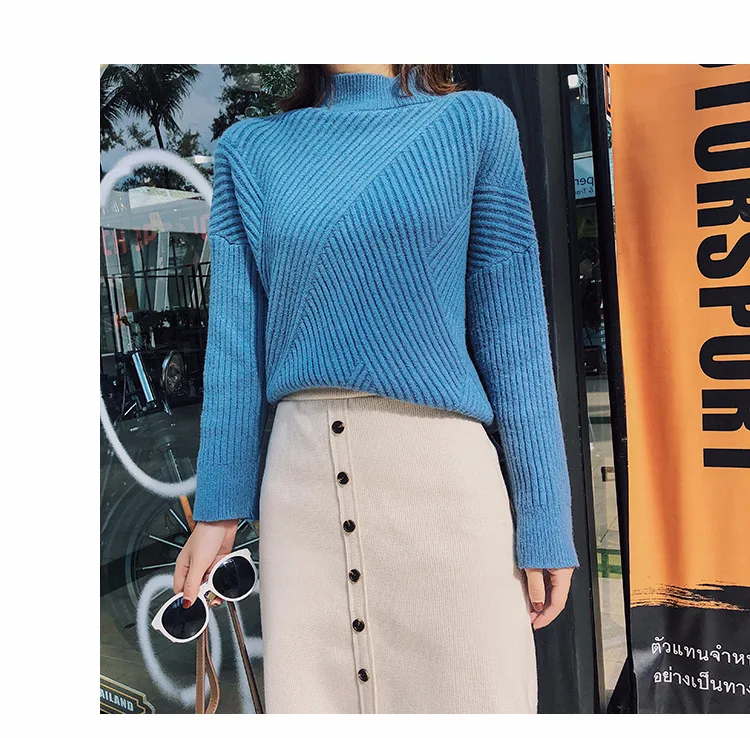 JIASIYUN Loose Women Sweater Turtleneck Solid Blue Knitting Sweater Casual Long Sleeve Pullovers Female Tops JIASIYUN Loose Women Sweater Turtleneck Solid Blue Knitting Sweater Casual Long Sleeve Pullovers Female Tops