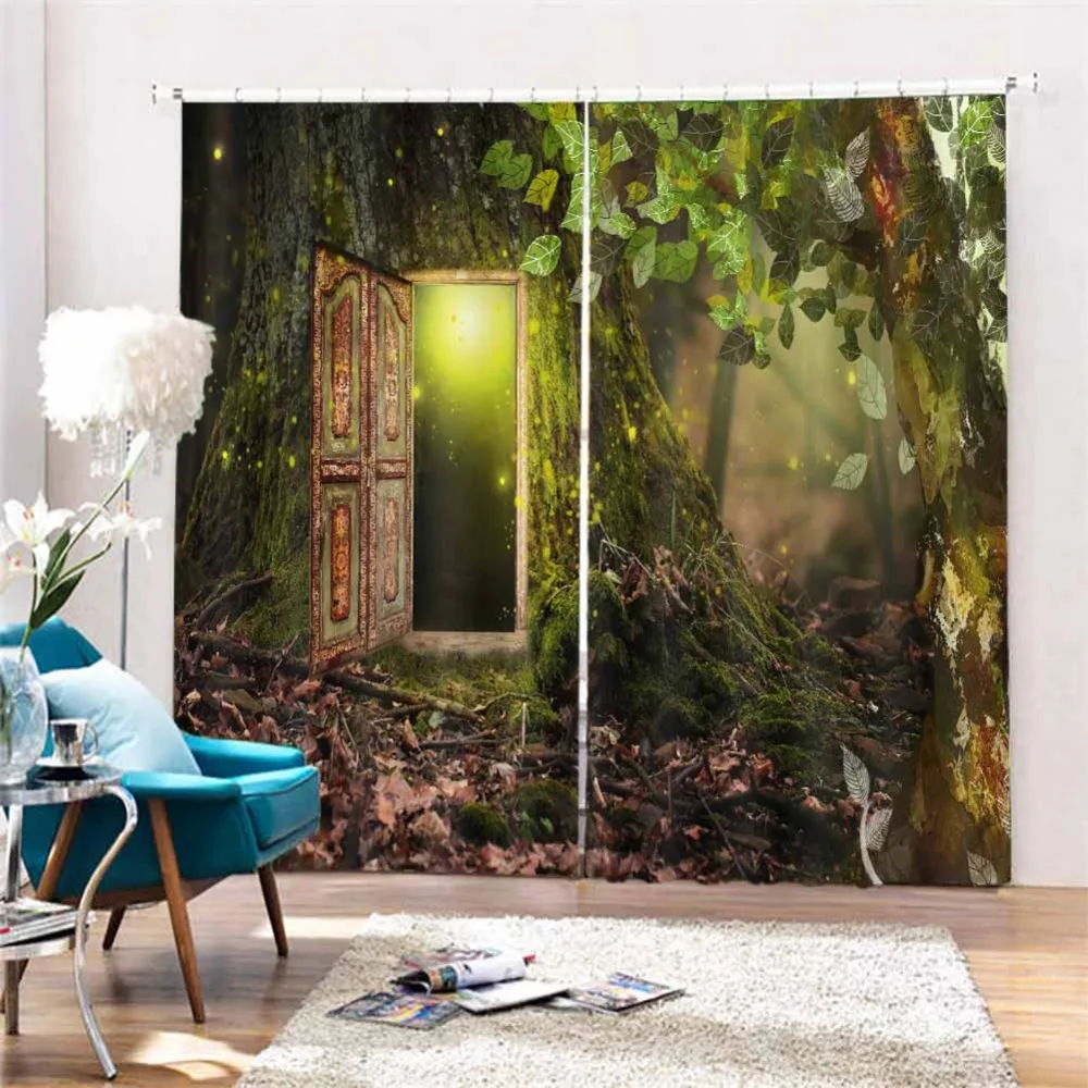 

Dream forest time gate 3D Curtains For Bedroom Kids Living Room Drapes Fabric Polyester Set with Hooks
