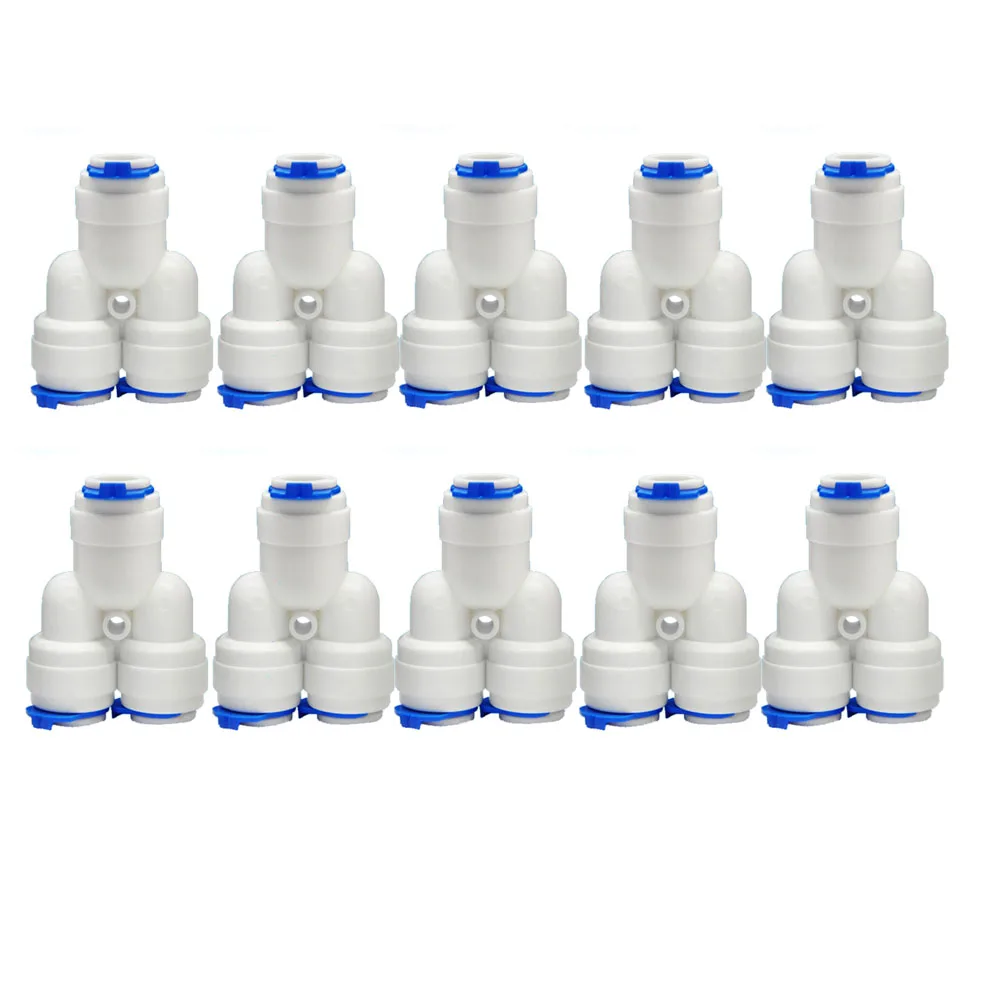 

10PCS OD3/8" Tube Type Y Two-Way Divider Hose Connection Push Fit RO Water filter to Connector Water Tube Fitting