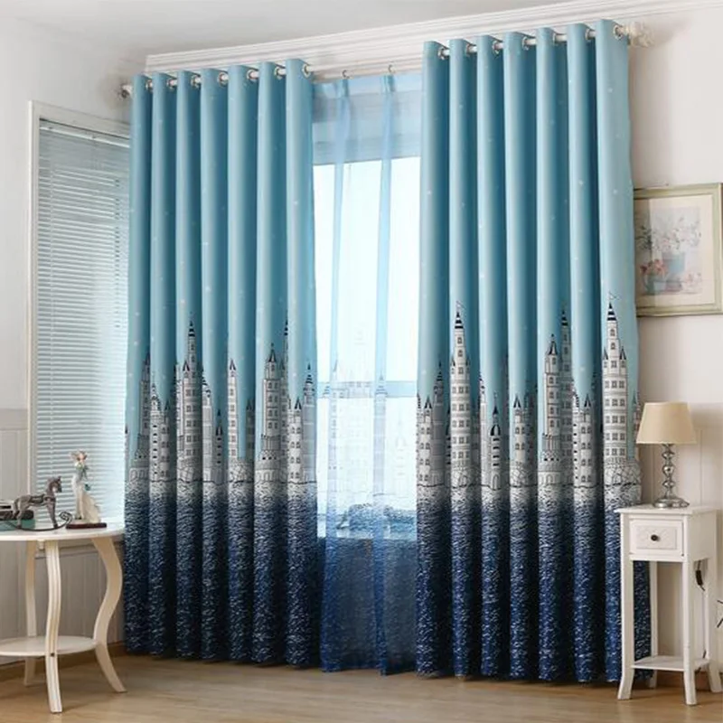 

Mediterranean Curtain For Living Room Children Boys Bedroom Cartoon Sea Castle Print Blue Blind Curtain kids Tulle Curtains AA12