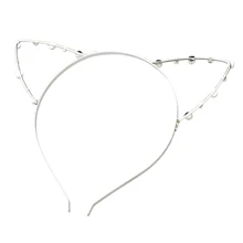 2017 NEW Korean Cat Ear Party Pearl Crystal Rhinestone Headband Headwear Punk Hair Wrap Silver