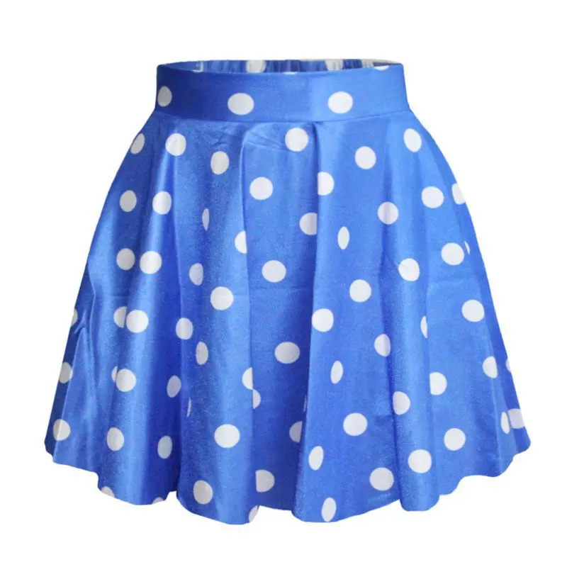 Colorful Women 3D Printed Bubble Pleated Skater High Waist Short Mini