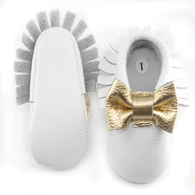 New Genuine Leather Baby moccasins gold bow First Walkers Soft gold bow knot Baby shoes Toddler