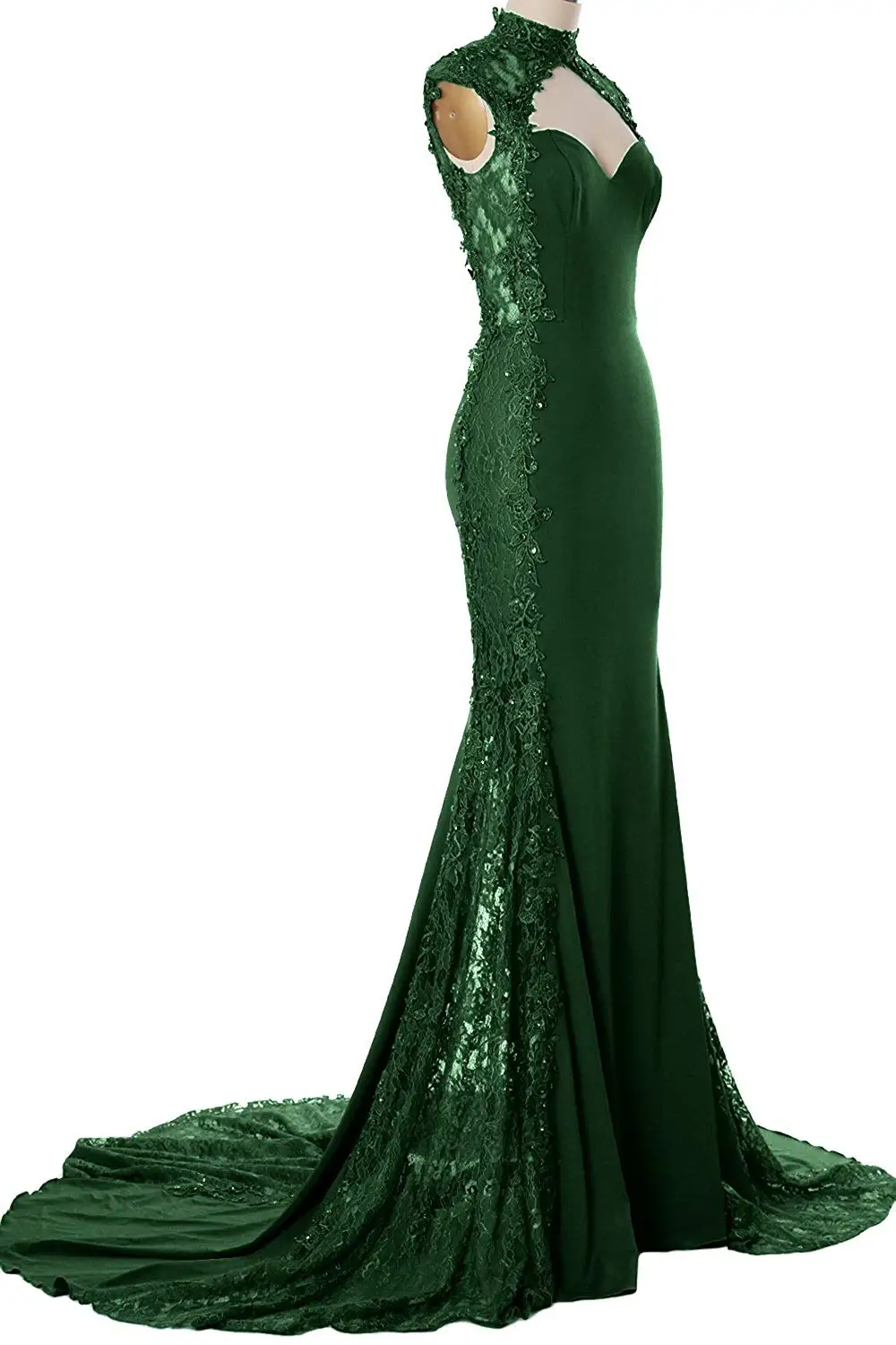 Dark Green JaneVini Chic Splice Lace Mermaid Long Bridesmaid Dresses Sweetheart Appliques Backless Blue Beaded Sexy Dubai Formal Prom Gowns - Цвет: Dark Green