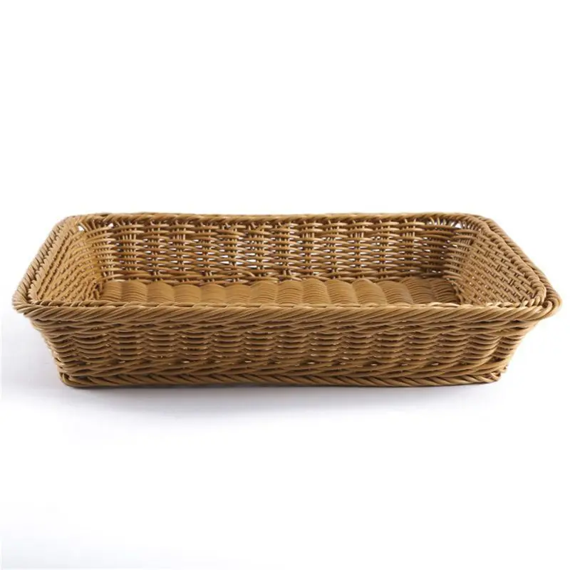 New-Light brown simple fashion hand-woven storage basket rattan food fruit basket imitation rattan bread basket 35x25x7cm