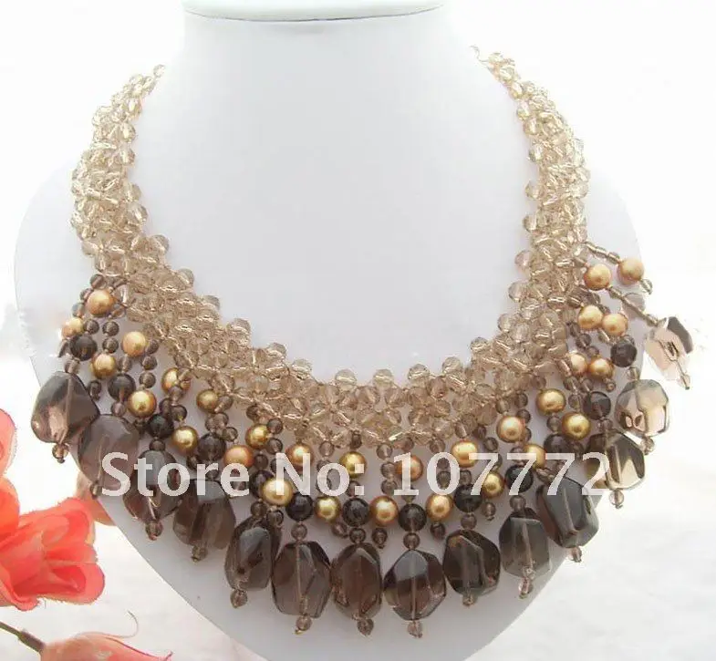 

Stunning! Pearl&Smoky crystal&Crystal Necklace