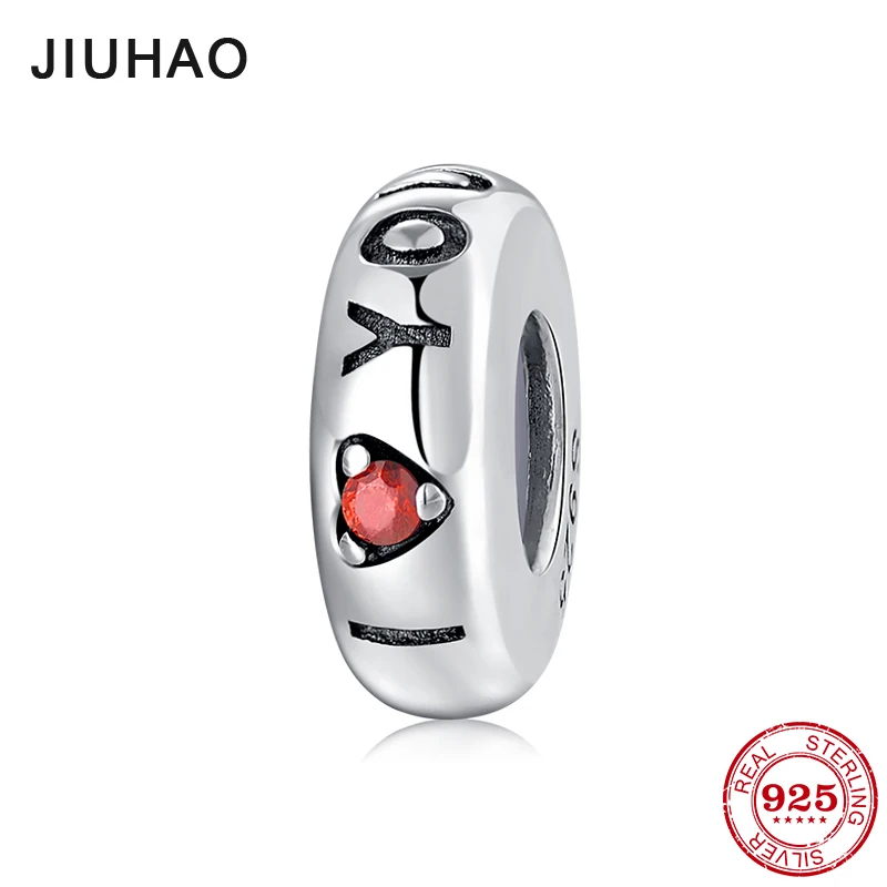 

Hot 925 Sterling Silver red CZ letter I LOVE YOU fine spacer stopper beads Fit Original Pandora Charm Bracelet Jewelry making