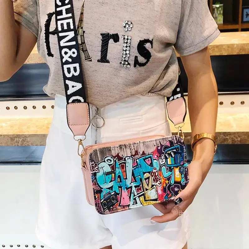 Женские сумки через плечо с принтом граффити из искусственной кожи, Повседневная мини-сумка на плечо для девушек, сумки-мессенджеры, дорожные сумки z70