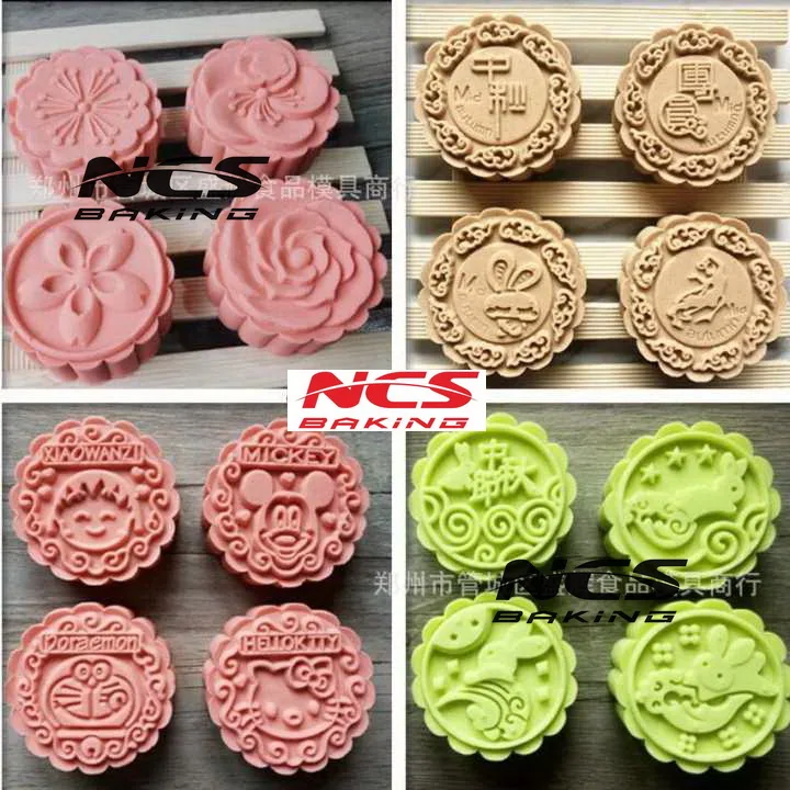75g round shape mix design Mooncake mung bean cake Molds mould with 4 Stamps plastic hand pressure 50sets/lot | Дом и сад