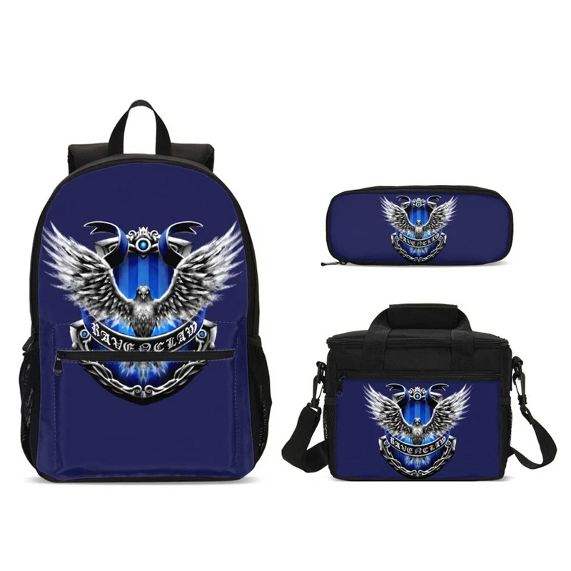 Комплект из 2 предметов детские школьные сумки с Еда коробка Академия Магии Гарри Поттера с принтами для мальчиков, школьные рюкзаки для девушек Школьный Рюкзак Для Путешествий Mochila Infantil - Цвет: Синий