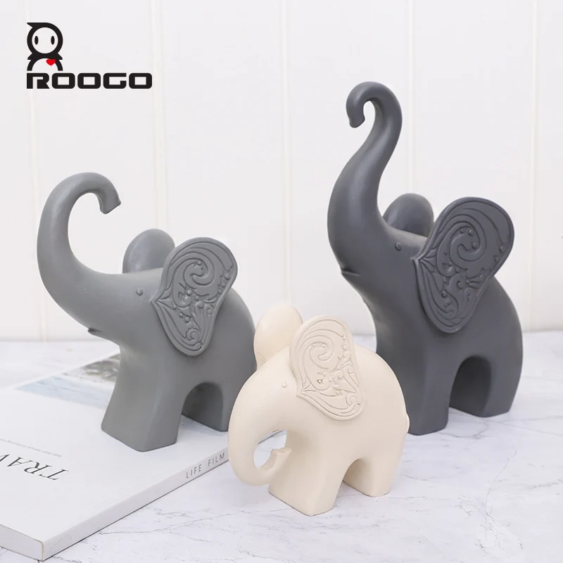 

Roogo Nordic Elephant Family Ornaments For Home Cute Animal Decor For Home Resin Miniature Figurines For Home Garden