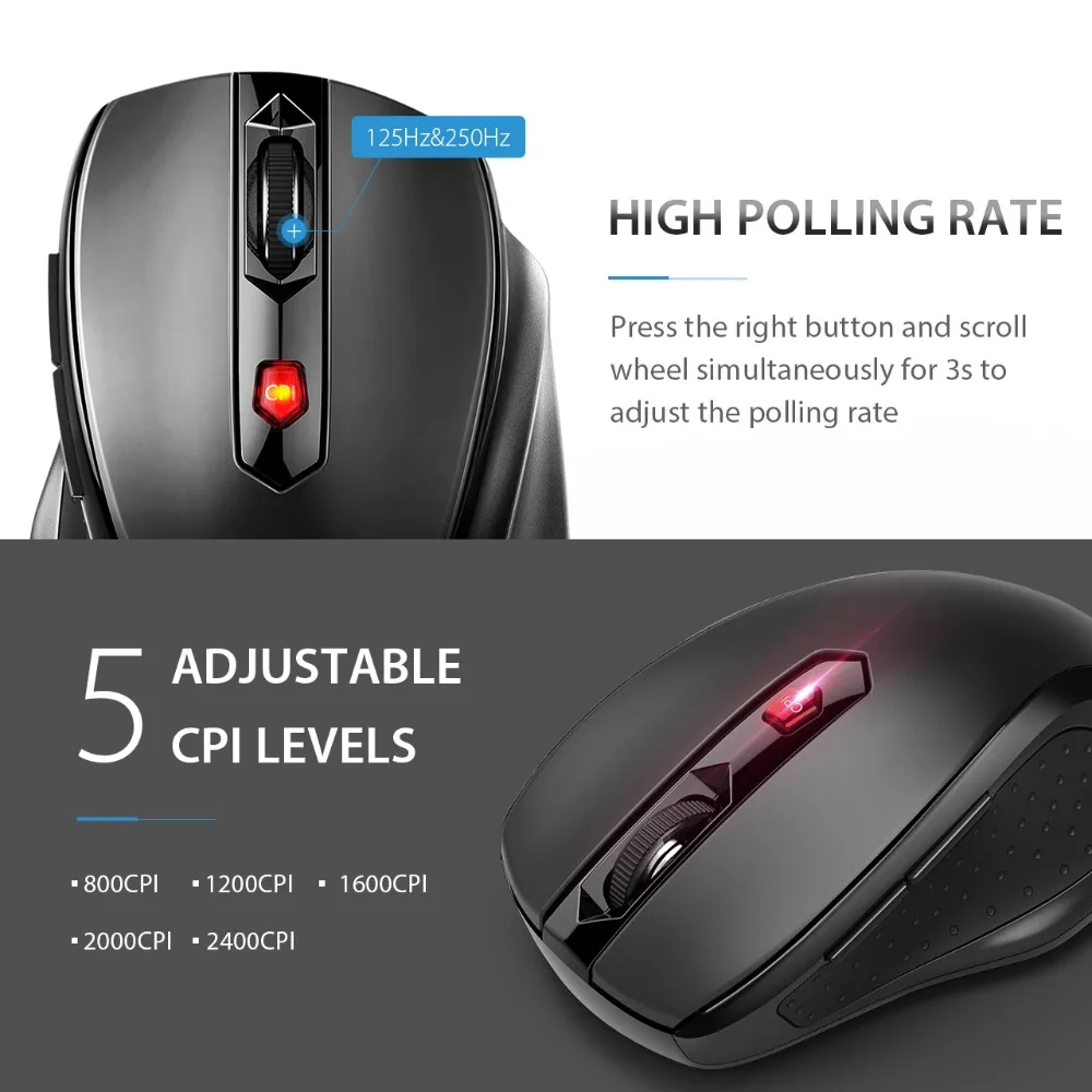 VicTsing Wireless Mouse Ergonomic Mouse Mobile Optical Mice 2.4G with USB Receiver 5 Adjustable DPI 6 Buttons for Laptop PC