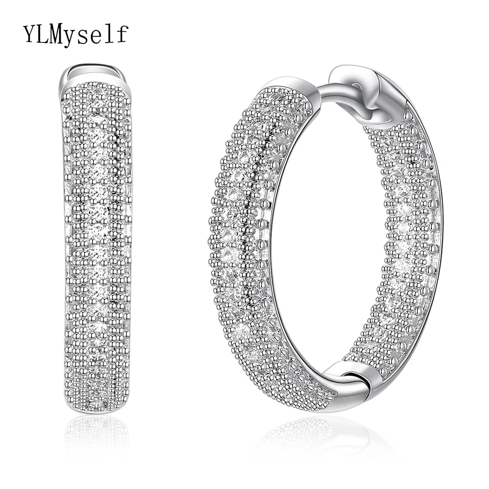 High quality silver plated hoop earrings whtie cz jewelry classic