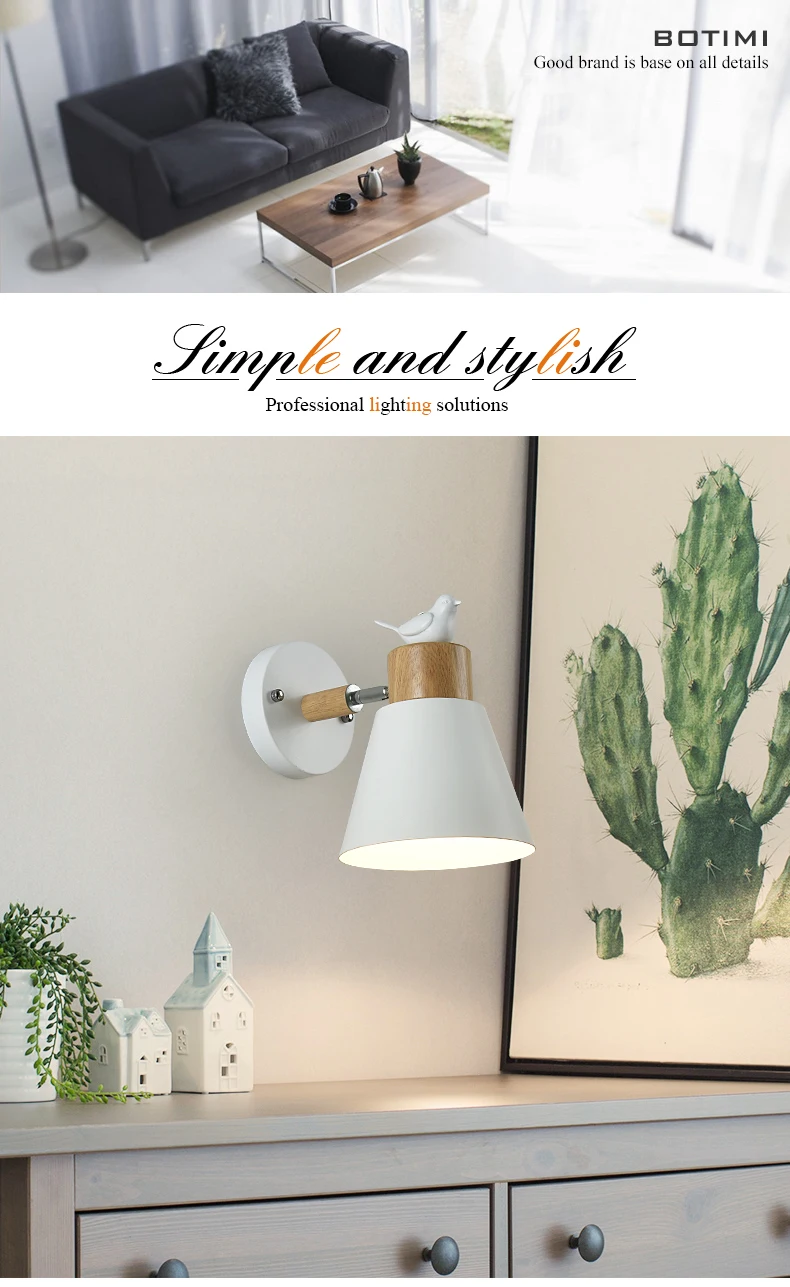 BOTIMI светодиодный настенный светильник Современный регулируемый настенный светильник для спальни металлический прикроватный светильник s белая птица настенный деревянный кухонный светильник