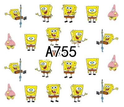 

Nail sticker art decoration SpongeBob smile face slider adhesive Water Transfer decals manicure lacquer accessoires polish foil