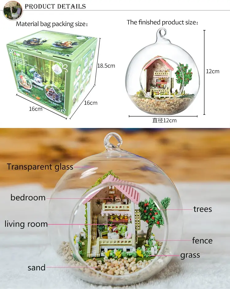 Мини сладкое сердце самодельный стеклянный шар светодиодный светильник игрушка в сборе Строительная модель ремесло игрушка подарок