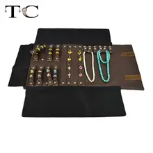 Ювелирные изделия складной рулон сумка для путешествий портативный чехол КОФЕ PU Органайзер многофункциональный ожерелье кольца коробка для хранения сережек