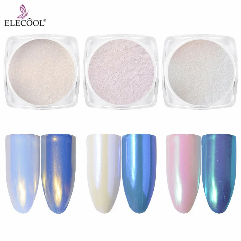 

ELECOOL 1 Box Pearl Diamond Mirror Nail Glitter Pigment Powder Pink Blue Dust Manicure Nail Art Glitter ChromeDecorations TSLM1