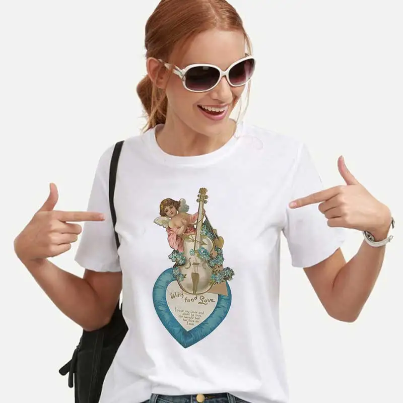 

2019 New Vintage Aesthetic Tshirt Tumblr Female T-shirt Harajuku Kawaii Streetwear Angel Tops Cute Angel Printed T Shirt Women