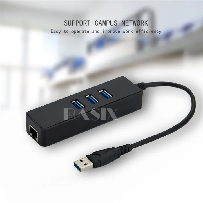 Basix Usb Ethernet USB к RJ45 Lan сетевой карты USB3.0 концентратора 3 Порты и разъёмы 10/100/1000 Мбит/с Gigabit ethernet-адаптер для Windows для ноутбука