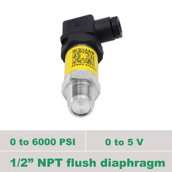 

0 to 6000 psi pressure flush face pressure sensor, 0 5 v analogue signal, 12 24 volt power, 1 2 NPT thread, 316L flush diaphragm