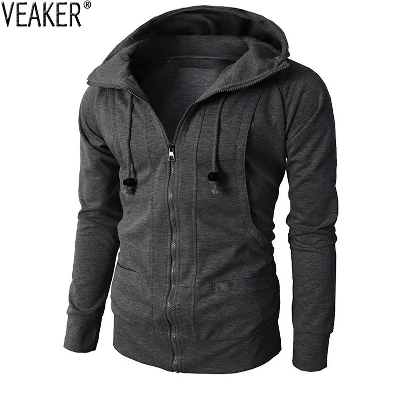 2018 جديد الرجال سترة مقنعين ملابس خارجية الذكور الخريف الشتاء سليم صالح زيبر كم طويل معاطف سترات الرجال الصلبة اللون سترة واقية