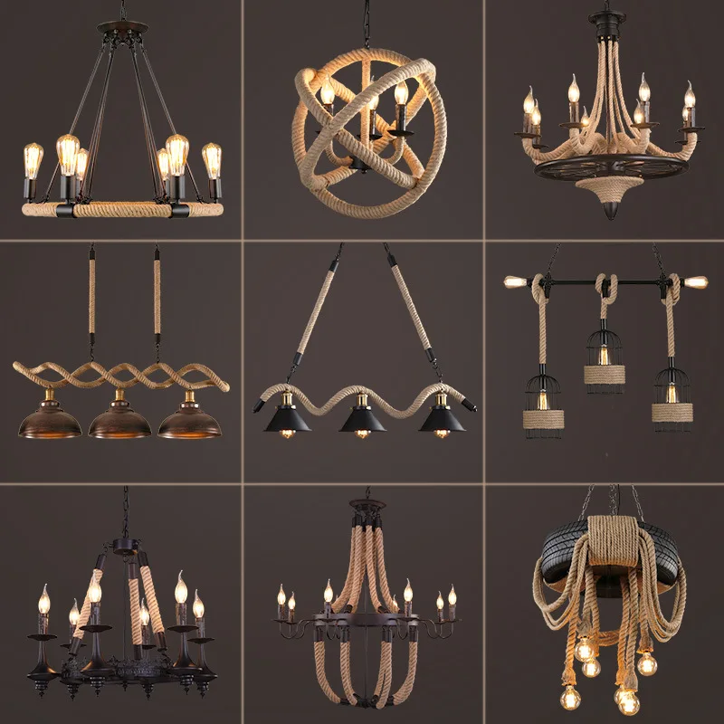 

Horn industrial wind wave hemp rope chandelier restaurant cafe bar bar Internet cafe clothing store retro lamps