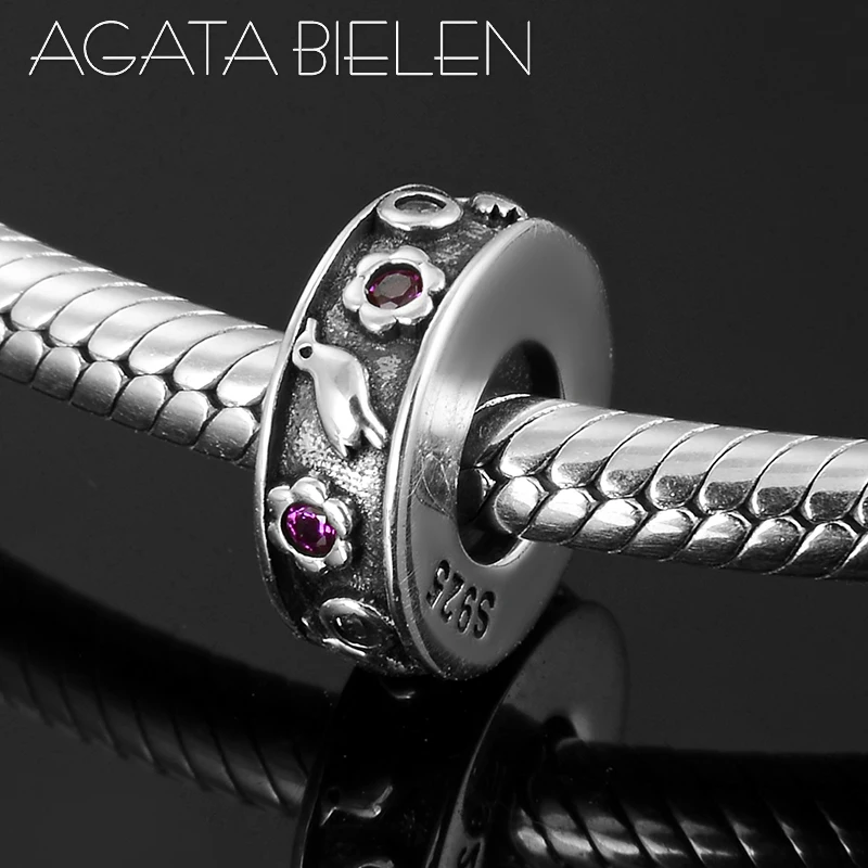 

Real 925 Sterling Silver Birds and Flower Natural Zircon Stopper spacer Beads Fit Original Pandora Charm Bracelet Jewelry making