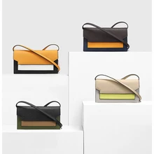 Натуральная кожа наплечная Женская сумочка с клапаном элегантная контрастная цветная кожаная сумка через плечо для женщин Тонкая Повседневная сумочка