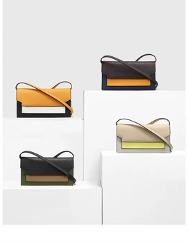 

Genuine Leather Shoulder Flap Bag Female Elegant Contrast Color Leather Crossbody Messenger Bags For Women 2019 Thin Daily Purse