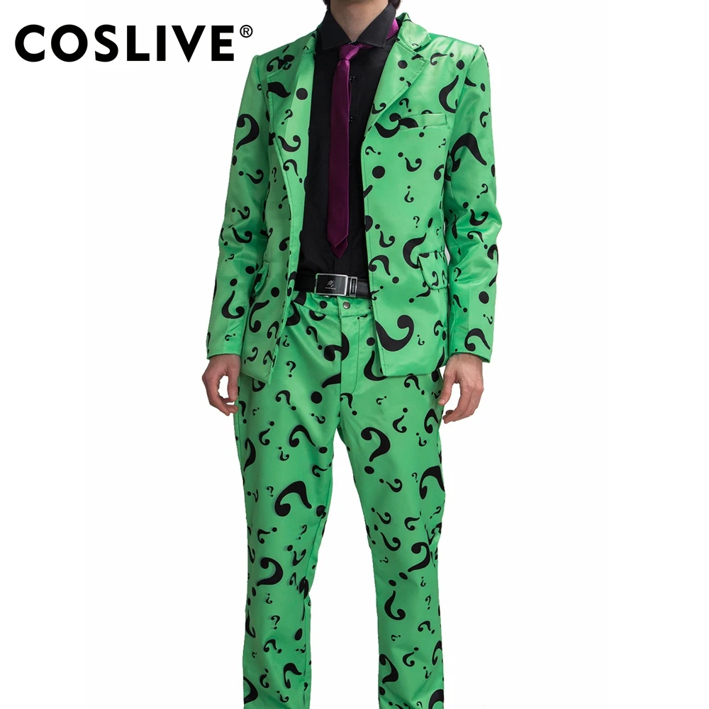 

Coslive Riddler Costume Batman Cosplay Question Mark Adult DC Comics Riddler Cosplay Outfit Shirt Villains for Halloween Party