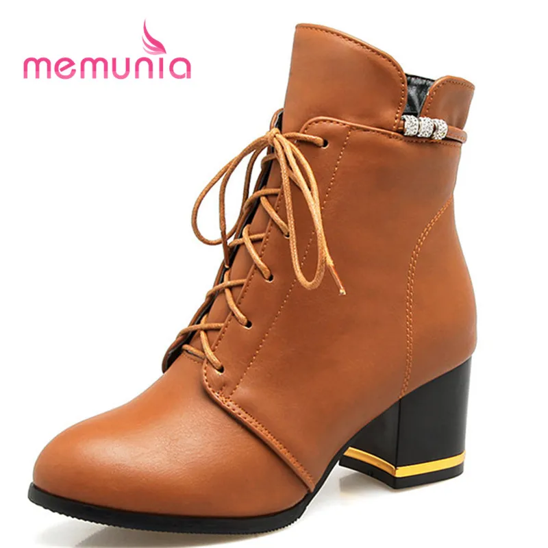 

MEMUNIA 2020 new arrive ankle boots for women elegant cross tied fashion boots high heels round toe winter boots big size 34-43