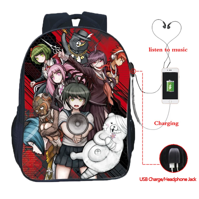Школьный рюкзак Danganronpa с двойным карманом для мужчин, женщин, мальчиков и девочек, модный рюкзак для ноутбука, рюкзаки для подростков