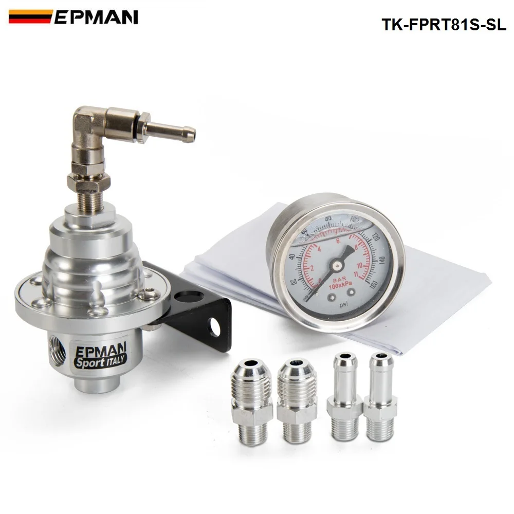 Спортивный EPMAN Регулируемый регулятор давления топлива FPR Универсальный турбо+ жидкостный Манометр 0-160 Psi универсальный, для всех автомобилей TK-FPRT81S - Цвет: Серебристый