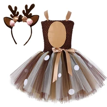 Платье-пачка с оленем; платья для маленьких девочек; костюм на Хэллоуин для детей; маскарадный костюм с лосем; платье на Рождество, день рождения, вечеринку с повязкой на голову