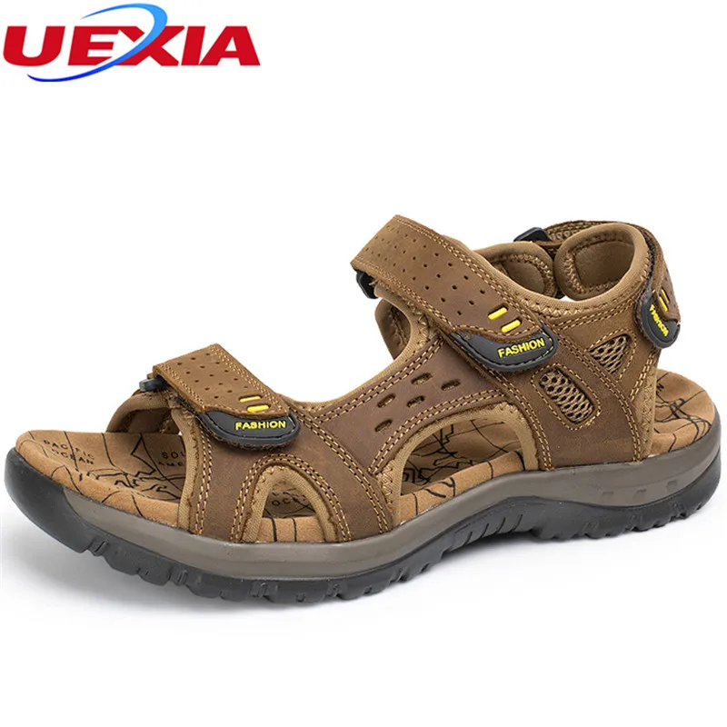 

UEXIA New Arrival Men Beach Sandals Handmade Moccasins Leather Slip On Summer Shoes For Men Leisure Walking Durable Flats Sandal