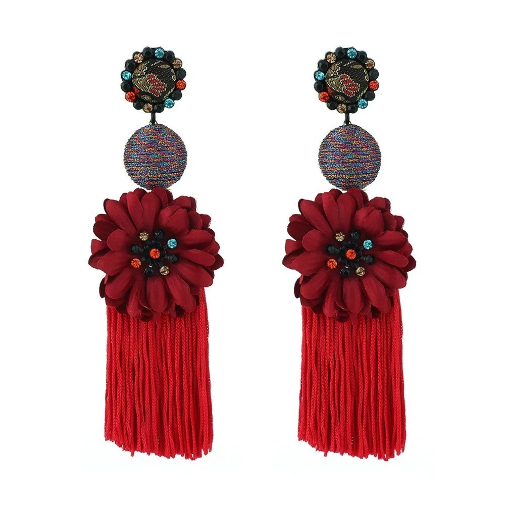 JOUVAL, цветные длинные серьги с бахромой в форме цветка для женщин, элегантные Висячие серьги-капли, стразы, этнические летние ювелирные изделия - Окраска металла: E1840-2
