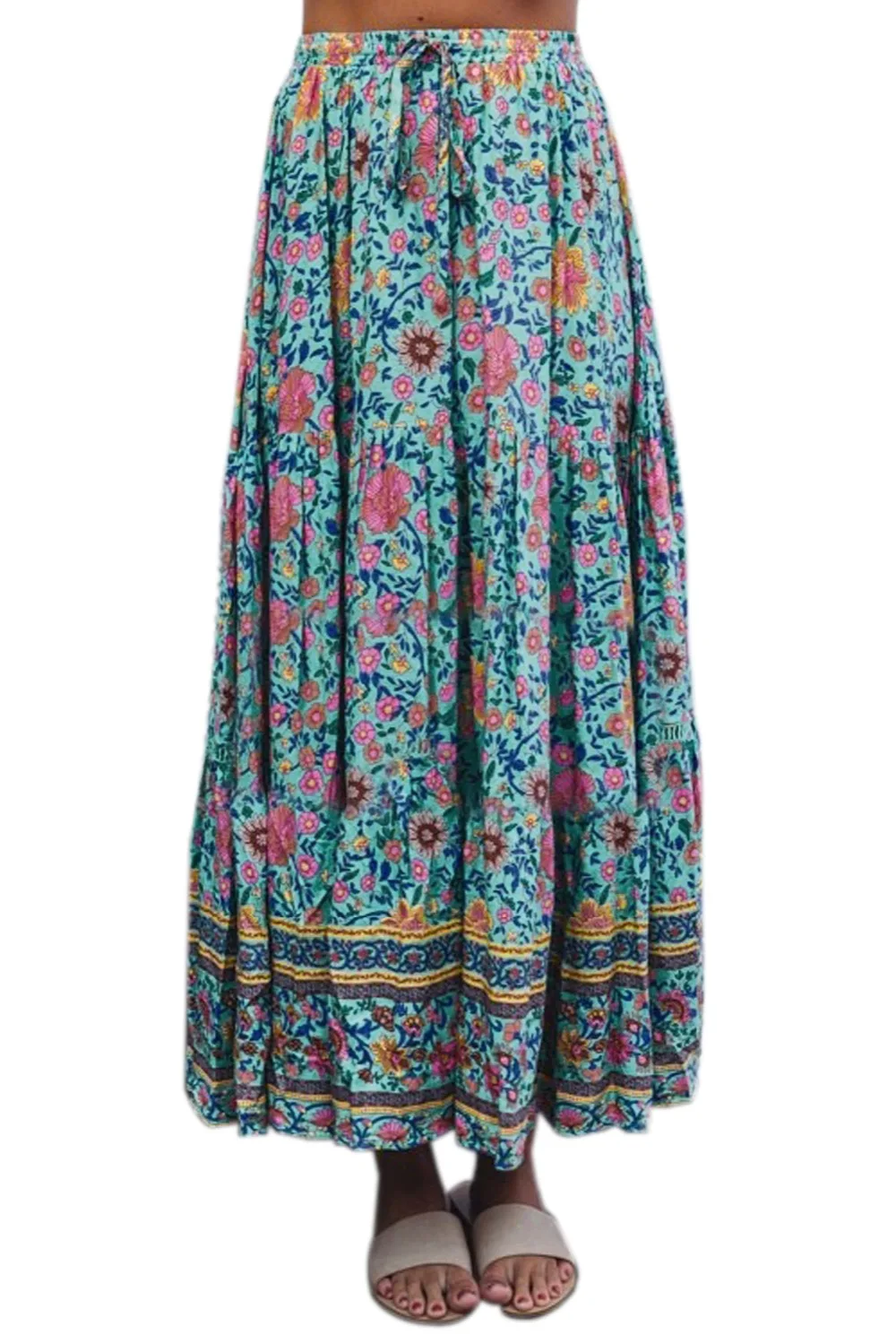 Yellow-Floral-Elastic-Waist-Maxi-Skirt-LC65180-7-4