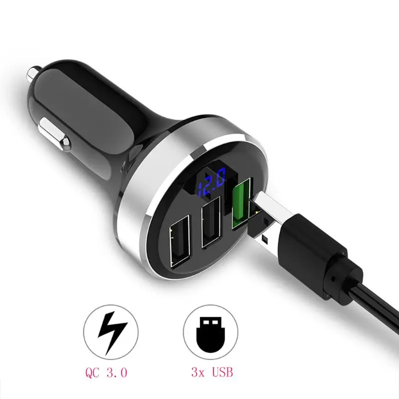 12 V с 3 портами (стандарт QC 3,0 Автомобильное устройство для быстрой зарядки адаптер Светодиодный Напряжение Дисплей для iPhone и Android