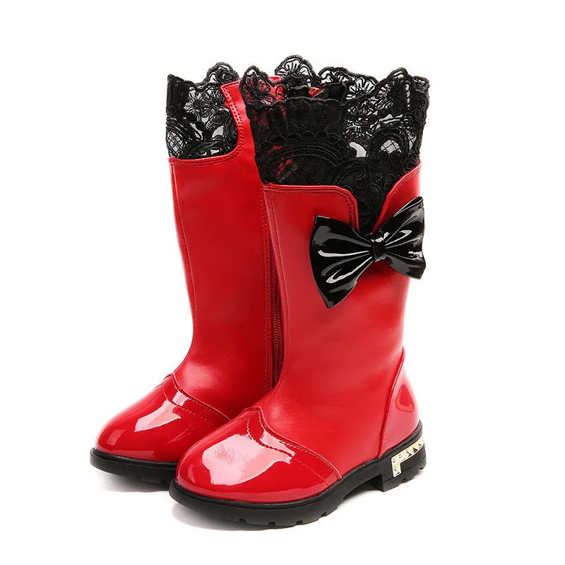 JGVIKOTO Girls Fashion Boots Princess Lace With Bow Tie PU Leather Water proof Children Warm