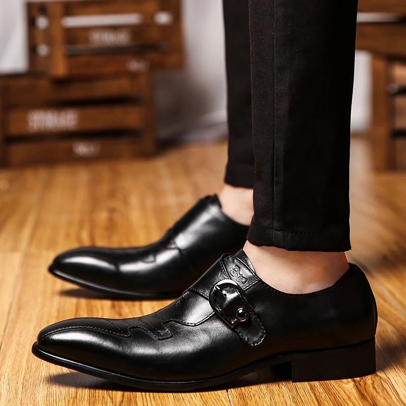 Qualidade Genuíno Pé Casamento Do Mycolen Casuais Dedo Sapatos Alta Cinta De Fivela Dos Vestem Negócios Preto Homens Vestido Pontas laranja Couro Formais Se 6ww5Ft