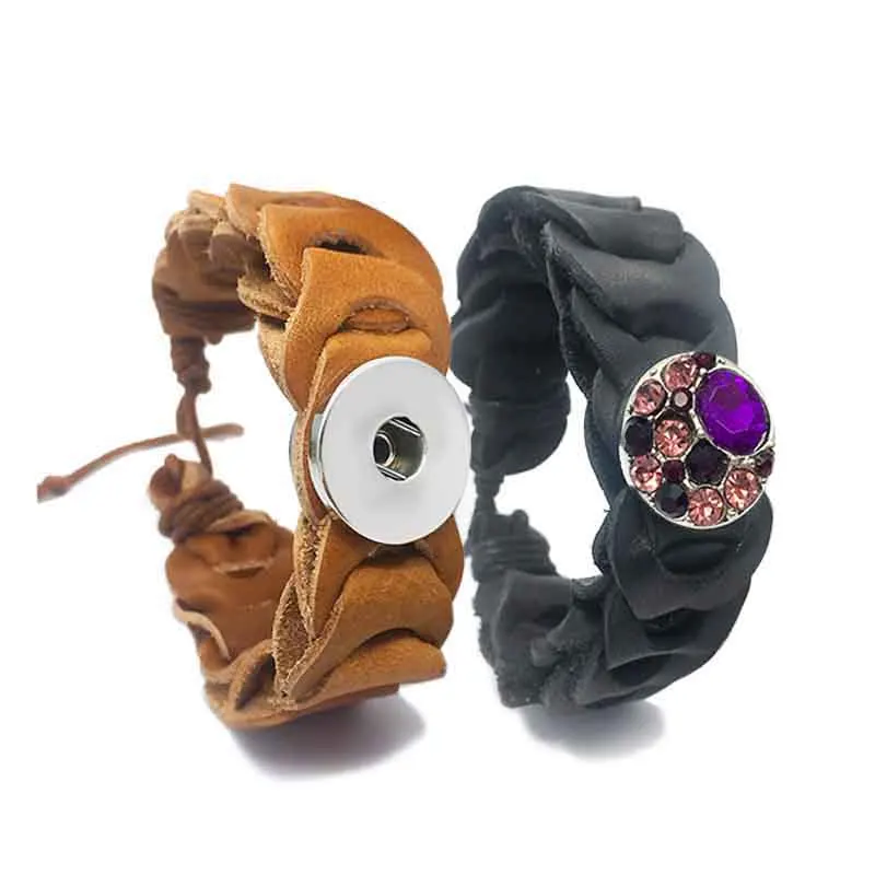 

High quality 149 hand woven Genuine Leather Retro fashion Bracelet Snap Button Jewelry Charm Jewelry For Women(fit 18mm button)